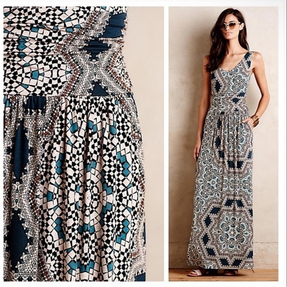 Anthropologie Maeve Jantina Geometric Maxi Dress Boho Chic Sz Large - Picture 3 of 9